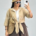 شومیز زنانه دو تیکه پایین گره 010275
