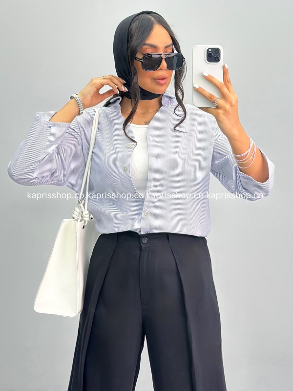 ETBJ6143 شومیز زنانه راه راه ریز 010274 - Image 1