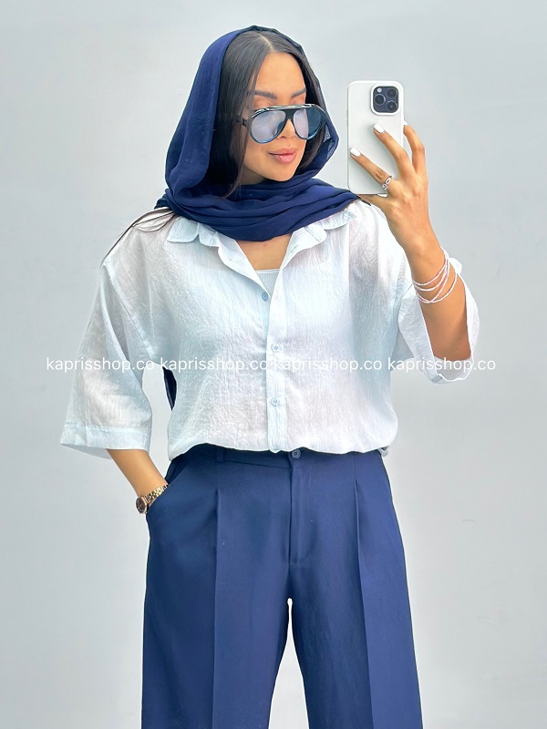 FZNQ6642 شومیز زنانه شیشه ای راه راه 010259 - Image 1