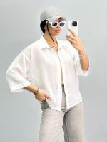 شومیز زنانه شیشه ای راه راه 010259 - Image 2