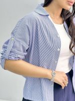 شومیز زنانه راه راه ریز 010274 - Image 3