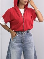 وست زنانه لینن کلاه دار 010342 - Image 6